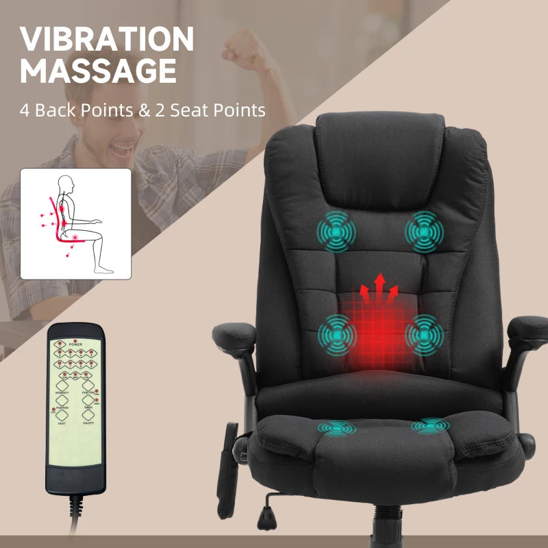 Vinsetto Heated Massage Recliner Chair - 6 Massage Points, 360° Swivel, Linen-Feel Fabric, Black Office Chair