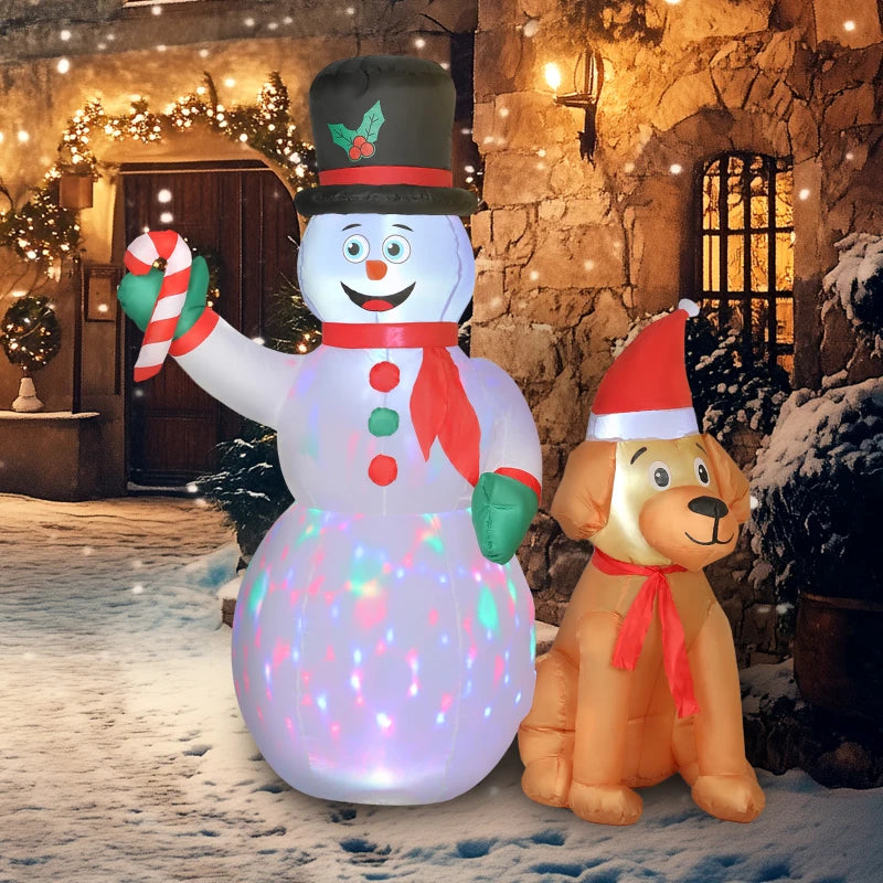 6FT Christmas Inflatable Snowman & Dog with LED Lights - Blow Up Holiday Decoration for Indoor & Outdoor Garden Decor
