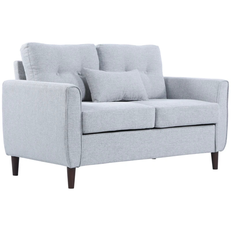 Modern 2 Seater Fabric Sofa with Spring Cushions and Wooden Legs, Tufted Love Seat for Living Room, Light Grey