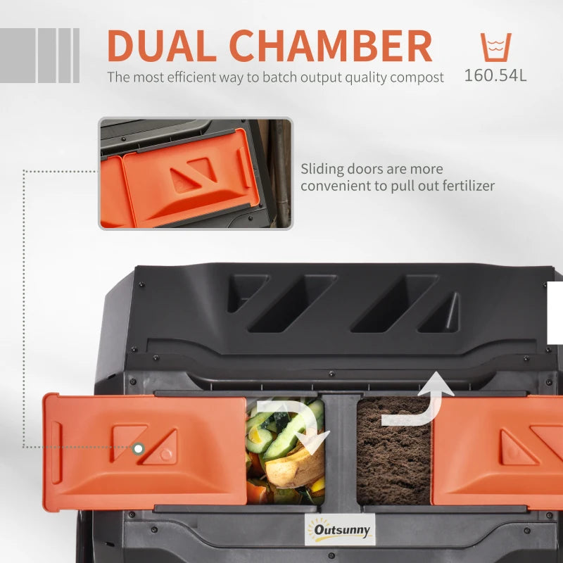 Orange Dual Chamber 160L Rotating Compost Bin for Garden