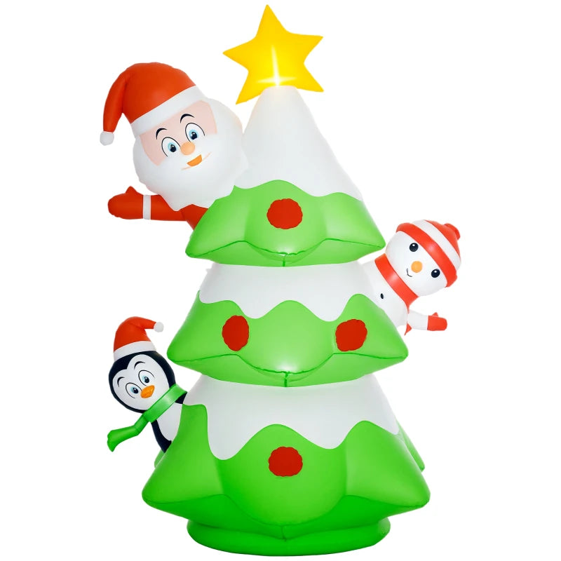 8ft Inflatable Christmas Tree with Friends - Festive Holiday Outdoor Decoration for Yard, Garden, and Party