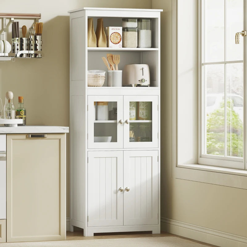 Freestanding Kitchen Storage Cabinet with Adjustable Shelves and Glass Doors for Dining Room