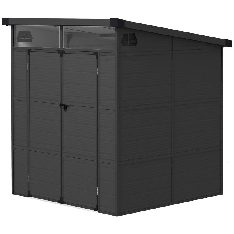 6ft x 6 ft Dark Grey Outdoor Plastic Storage Shed with Windows and Air Vents - Resin Tool Shed for Garden and Deck