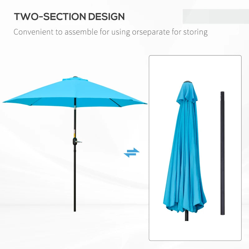 Blue 2.6M Patio Umbrella with Tilt Shade and Crank
