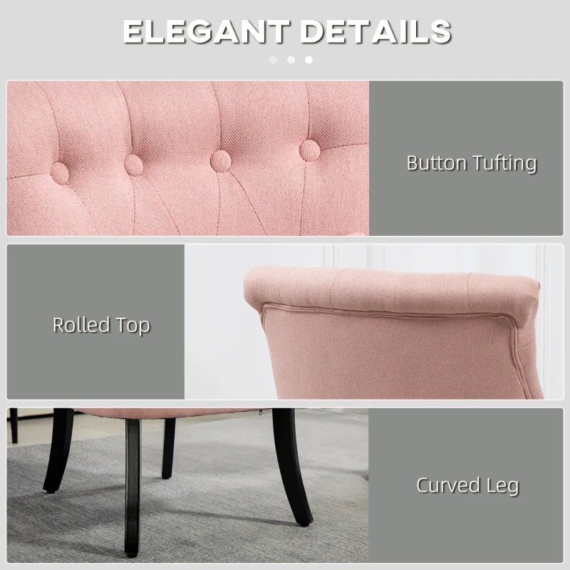 Upholstered Pink Fabric Tub Chair with Pillow and Solid Wood Legs for Living Room or Dining Room