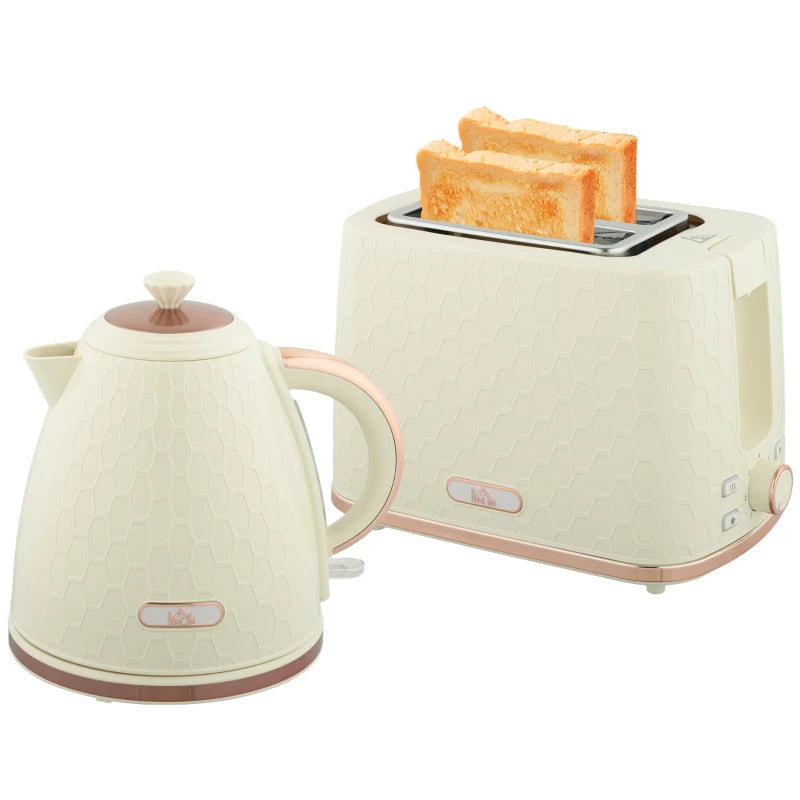 1.7L 3000W Fast Boil Kettle & 2 Slice Toaster Set - Beige, Auto Shut Off, Browning Controls, Kitchen Essentials