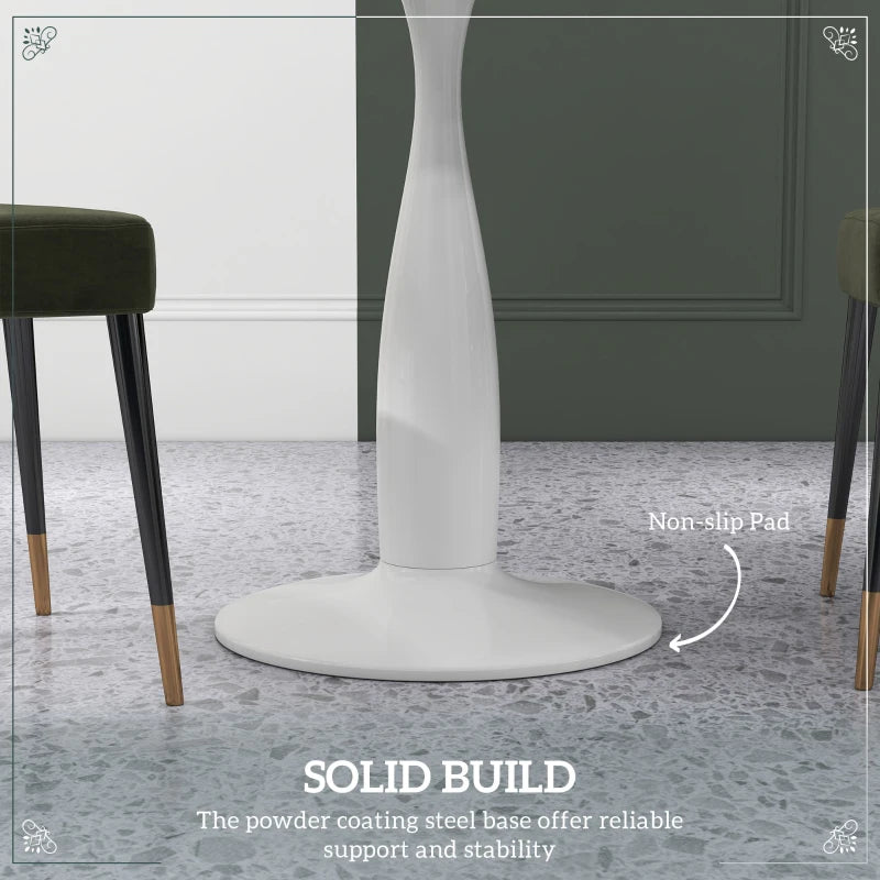 Modern Round Dining Table with Steel Base & Non-Slip Foot Pads - Space Saving Small Dining Room Table