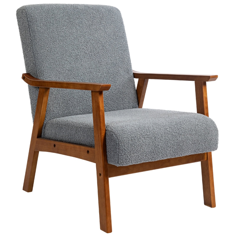 Wide Seat Boucle Accent Armchair with Thick Padding and Solid Wood Frame for Living Room, Bedroom, or Office