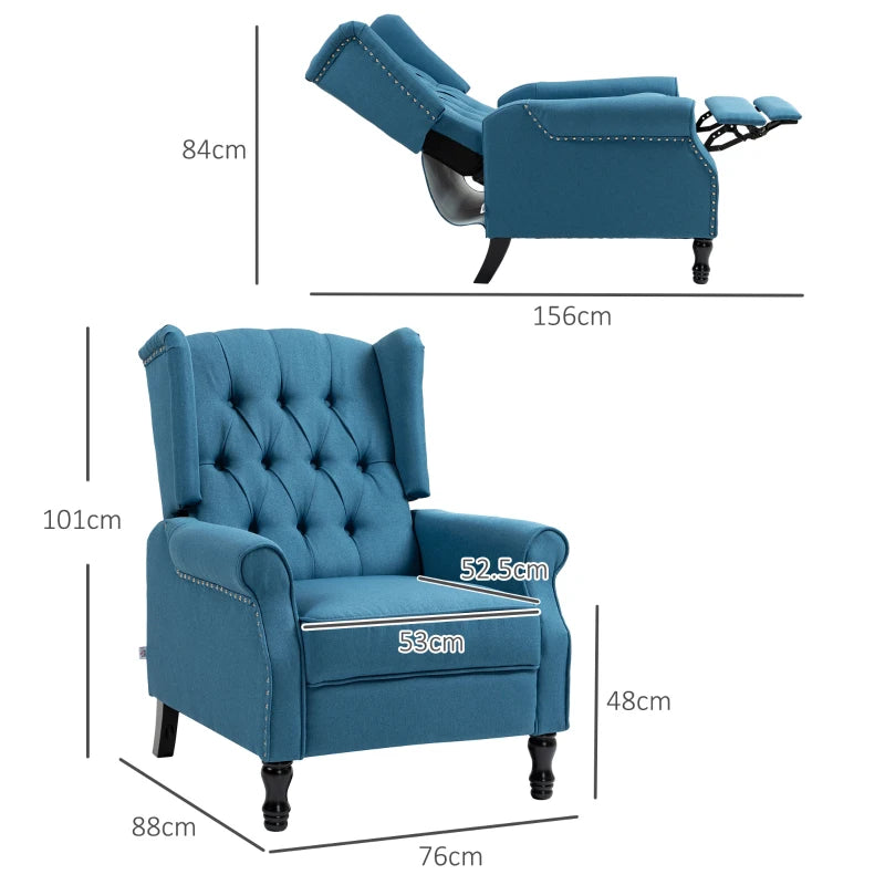 Vintage Blue Reclining Armchair with Footrest - 150° Adjustable Comfort for Relaxation