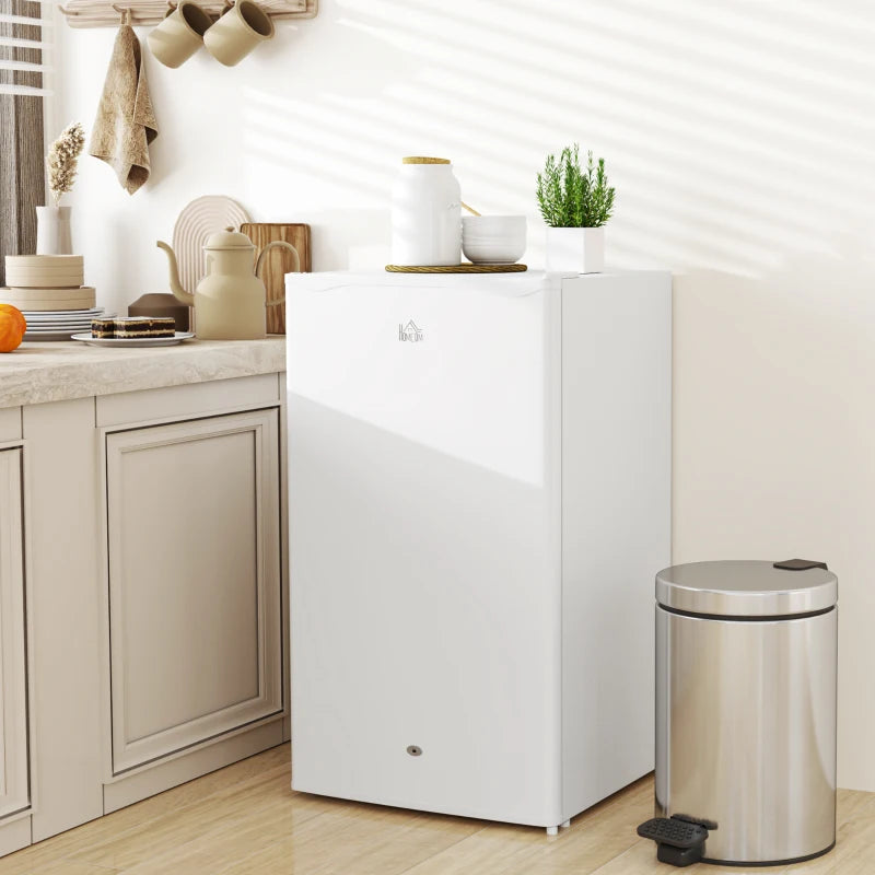 91L Freestanding Under-Counter Fridge with Lock - Compact White Refrigerator for Home, Office, or Bar Use