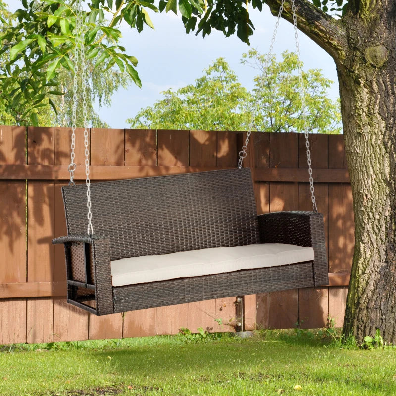 2 Seater Brown Rattan Garden Swing Bench