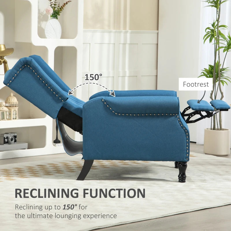 Vintage Blue Reclining Armchair with Footrest - 150° Adjustable Comfort for Relaxation