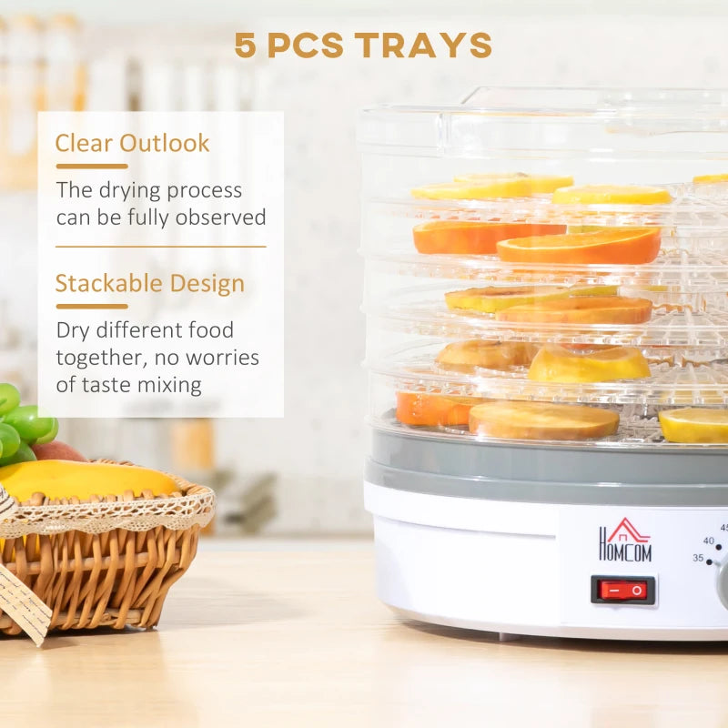 5-Tier Food Dehydrator 245W - Adjustable Temperature Control for Drying Fruits, Vegetables, Jerky & Pet Treats - White