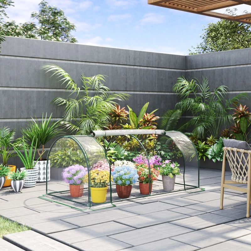 Green Steel Frame Garden Tunnel Greenhouse, Transparent Cover, 200x100x80cm