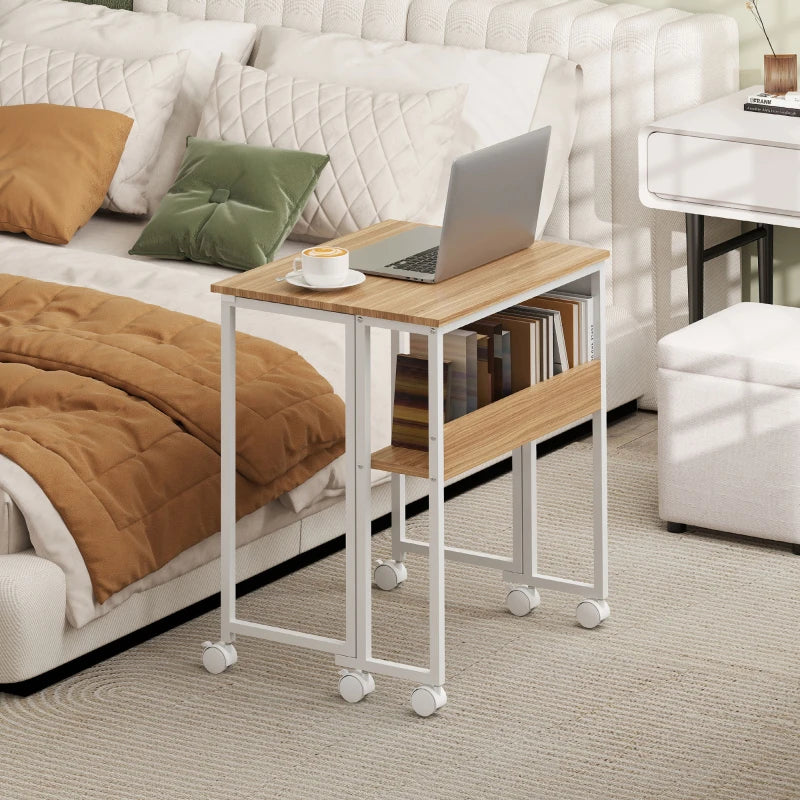 63 cm Drop Leaf Writing Desk - Natural Wood Finish, Compact Home Office Table, Space-Saving Design for Small Rooms