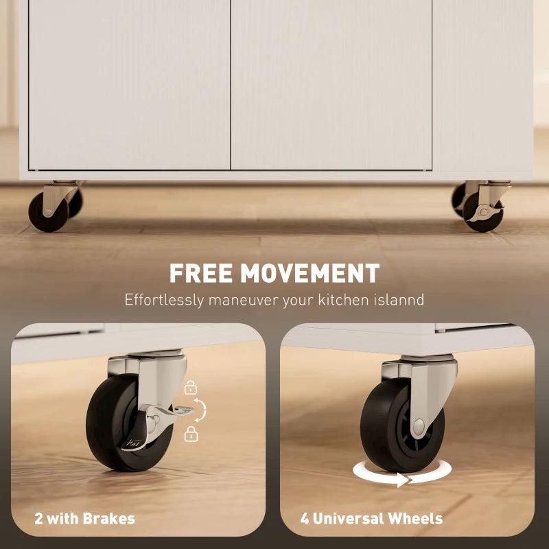 Rolling Kitchen Island Cart with 3-Tier Spice Rack, Drawer & Towel Holder - White Kitchen Storage Solution