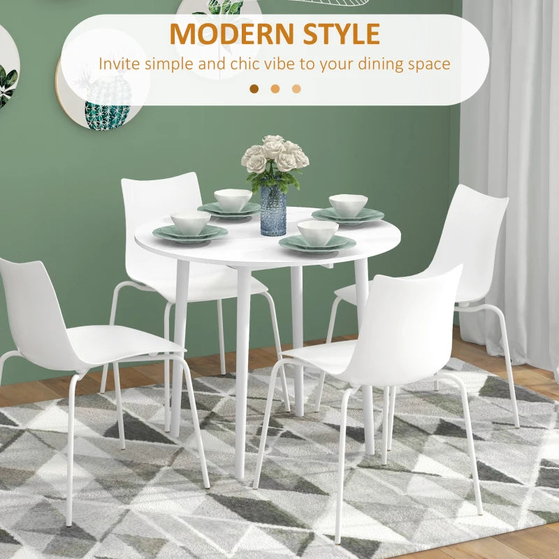 Modern Round Folding Dining Table for 4 - Space-Saving Drop Leaf Kitchen Table with Wood Legs - White Finish