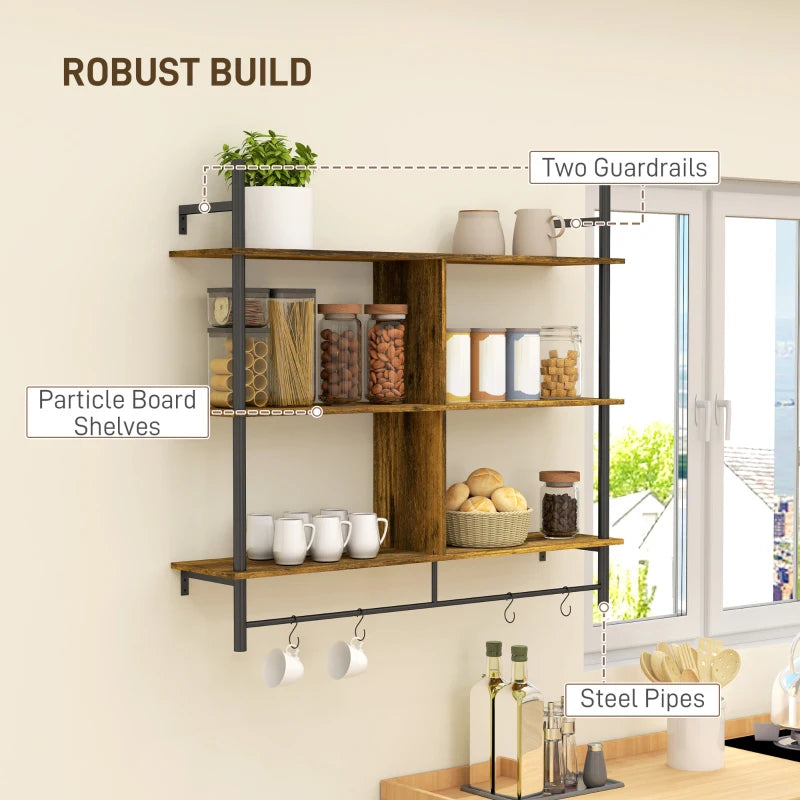 Stylish Three-Tier Floating Shelf - Modern Brown and Black Wall Storage for Home Decor and Organization