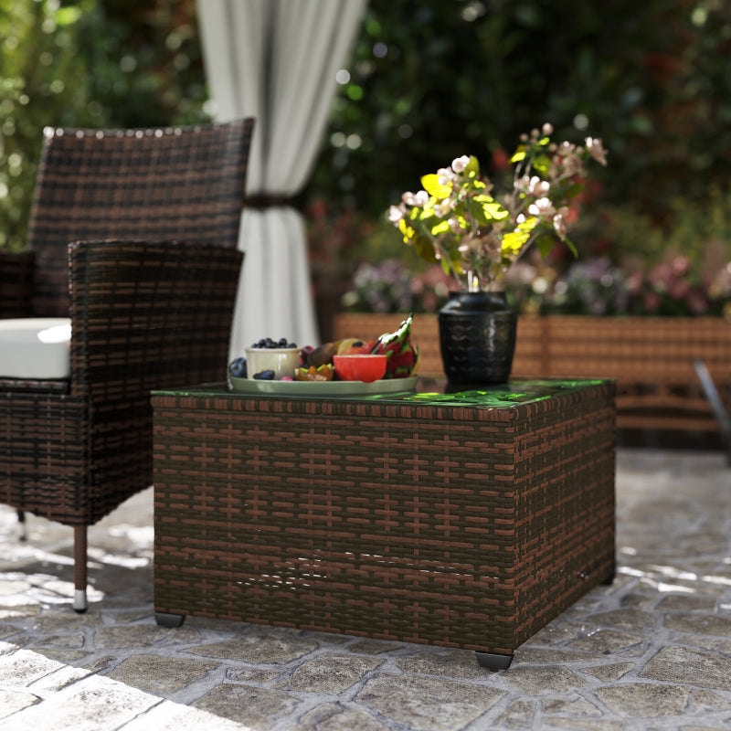 62 x 62cm Brown Glass-Top Rattan Side Table - Stylish Outdoor Furniture