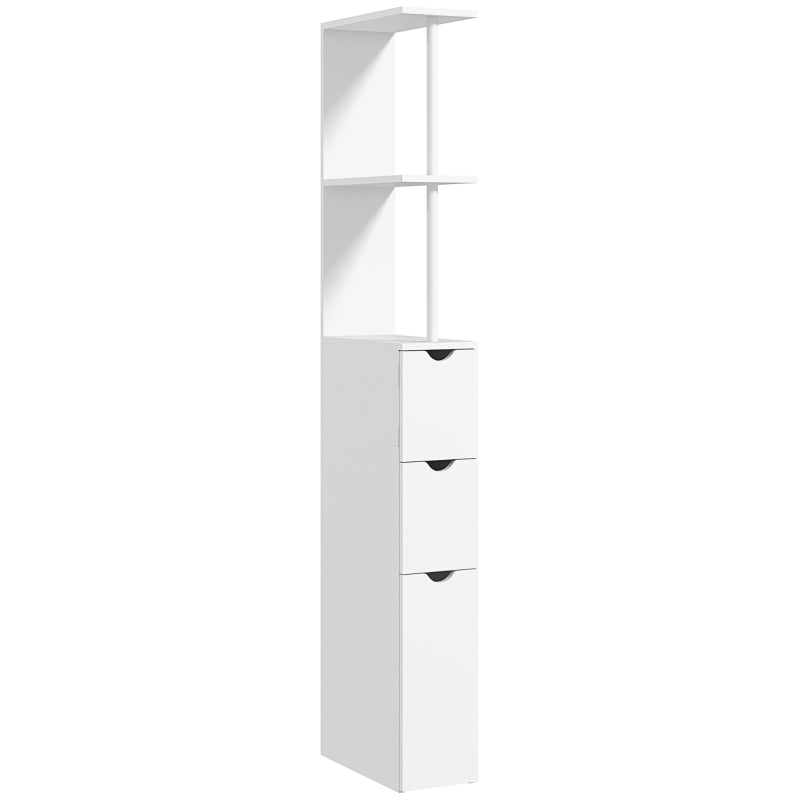 Slim Bathroom Storage Cabinet with Drawers Tall White Bathroom Cupboard with 2-Tier Shelf