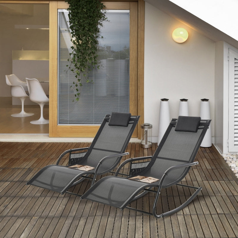 Black Outdoor Rocking Chair Set with Mesh Fabric and Storage Bag