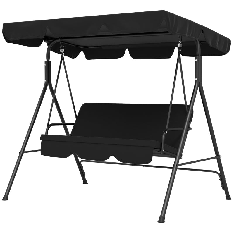 Black 3-Seater Canopy Swing Chair Rocking Bench for Garden Patio