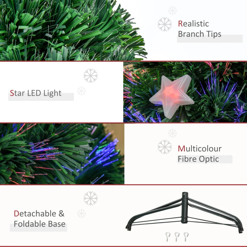 4FT Prelit Artificial Christmas Tree with Fibre Optic Star & LED Lights - Indoor Holiday Decoration for Parties - Green