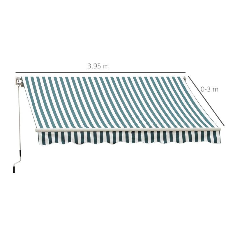 4m x 3m Manual Retractable Awning - Striped Green & White