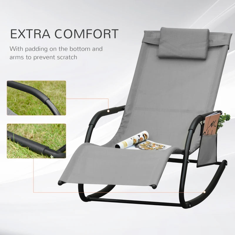 Grey Outdoor Rocking Chair with Mesh Fabric and Storage Bag