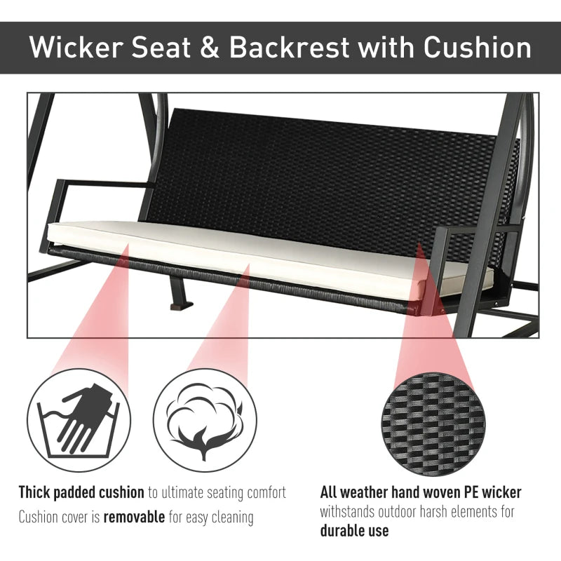 Black Rattan 3-Seater Garden Swing Chair