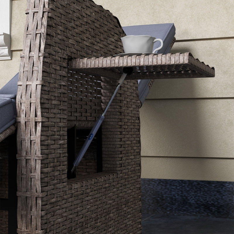 Reclining Rattan Garden Armchair with Footrest - Brown/Grey