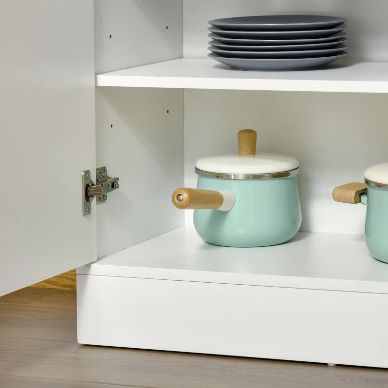 6-Tier Kitchen Cupboard - Freestanding Storage Cabinet with 3 Open Compartments & Double-Door Adjustable Shelves - White