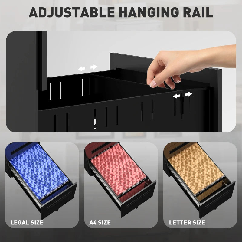 Vinsetto Black Three-Drawer Steel Filing Cabinet - Durable Office Storage Solution for Organizing Documents and Files