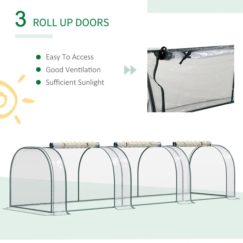 Green PVC Tunnel Plant Grow House with Zipper Doors, 350x100x80 cm