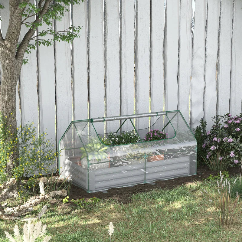 Steel Raised Garden Bed with Greenhouse, Clear Cover, 185L x 95W x 92H cm