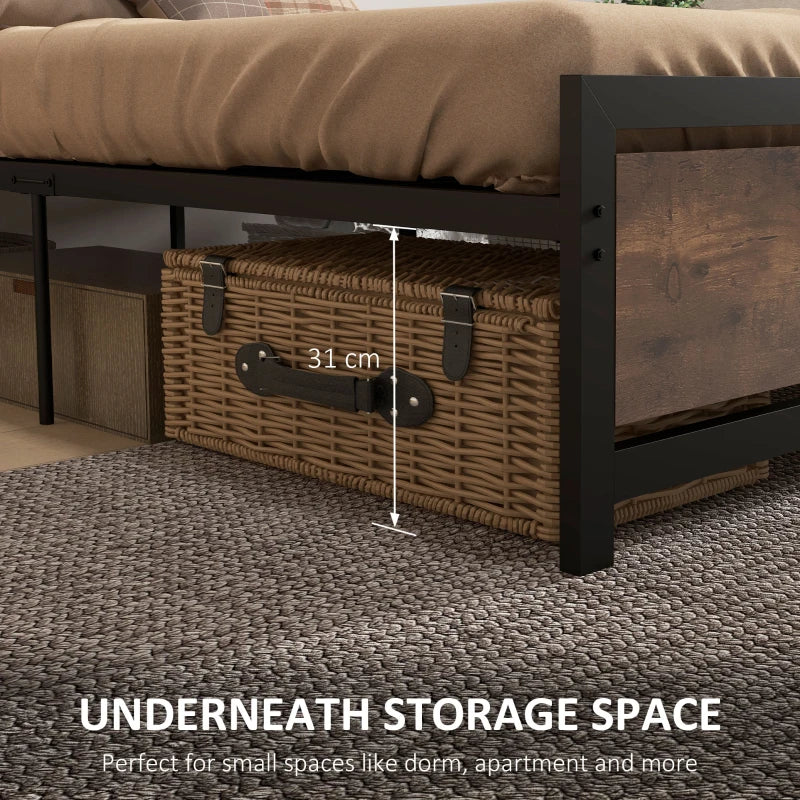 Single Size Metal Bed Frame with Headboard & Footboard - Sturdy Slat Support, Underbed Storage, Ideal Bedroom Furniture for Adults