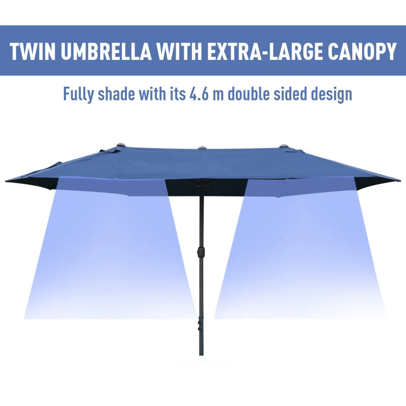 Dark Blue Double-sided Crank Sun Umbrella Canopy - 4.6M