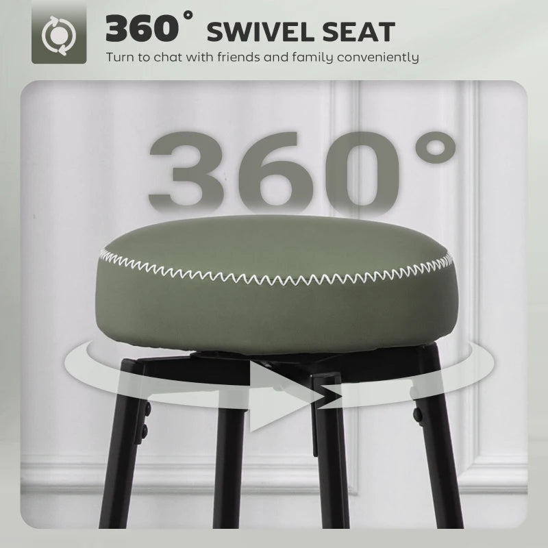 Set of 2 Modern Faux Leather Bar Stools - Stylish Green and Black Design for Kitchen or Home Bar