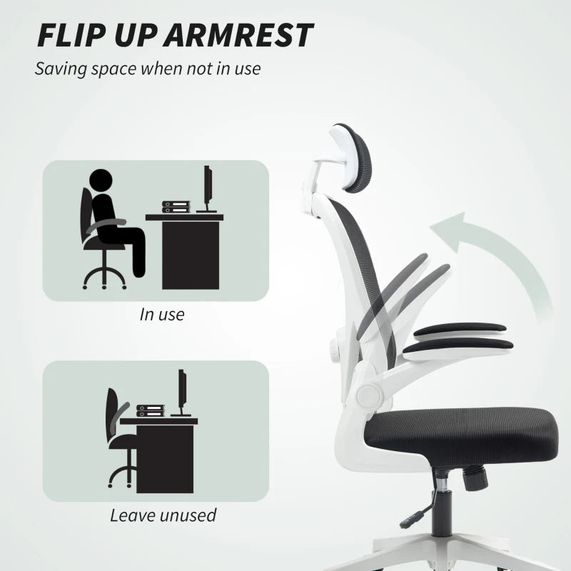 Ergonomic Executive Office Chair - High Back Mesh Desk Chair with Flip-Up Armrests, Rotatable Headrest & Adjustable Lumbar Support - Black