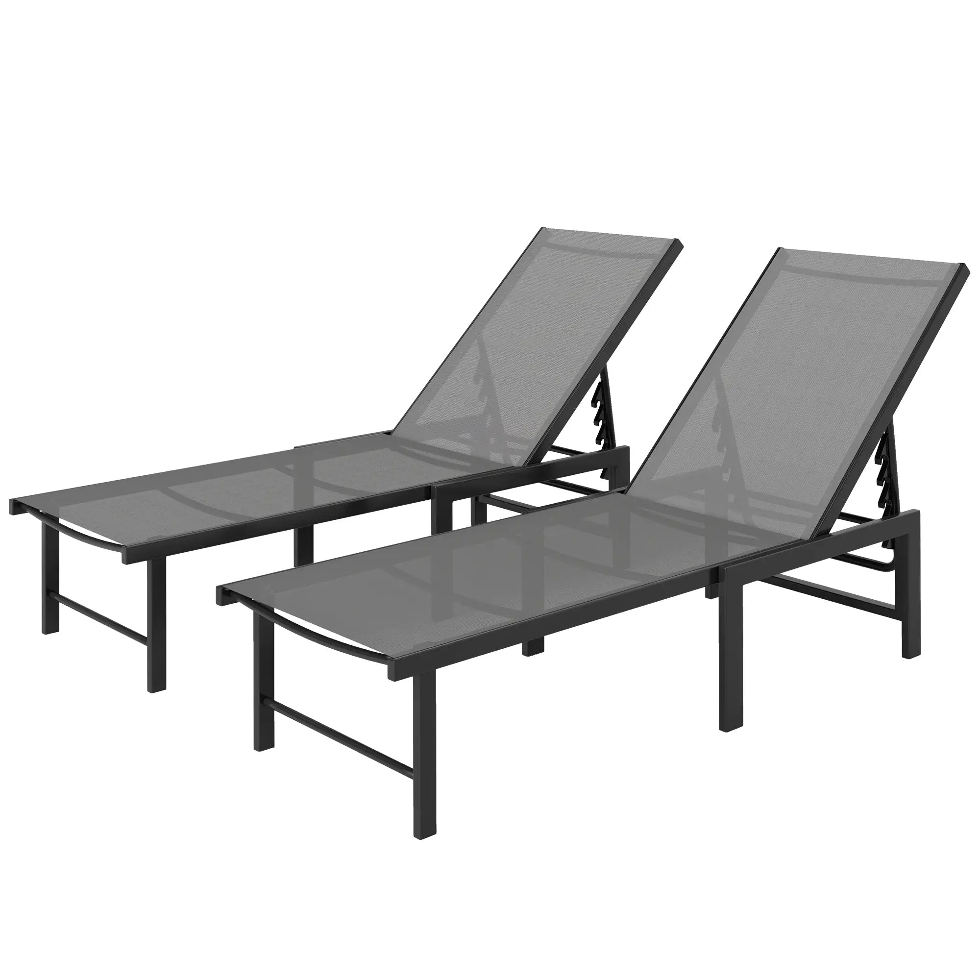 Grey Five Level Reclining Sun Loungers - Set of Two