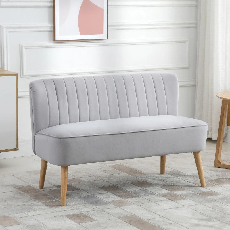 Modern Velvet Double Seat Sofa with Wood Frame and Foam Padding - Soft Compact Couch in Grey