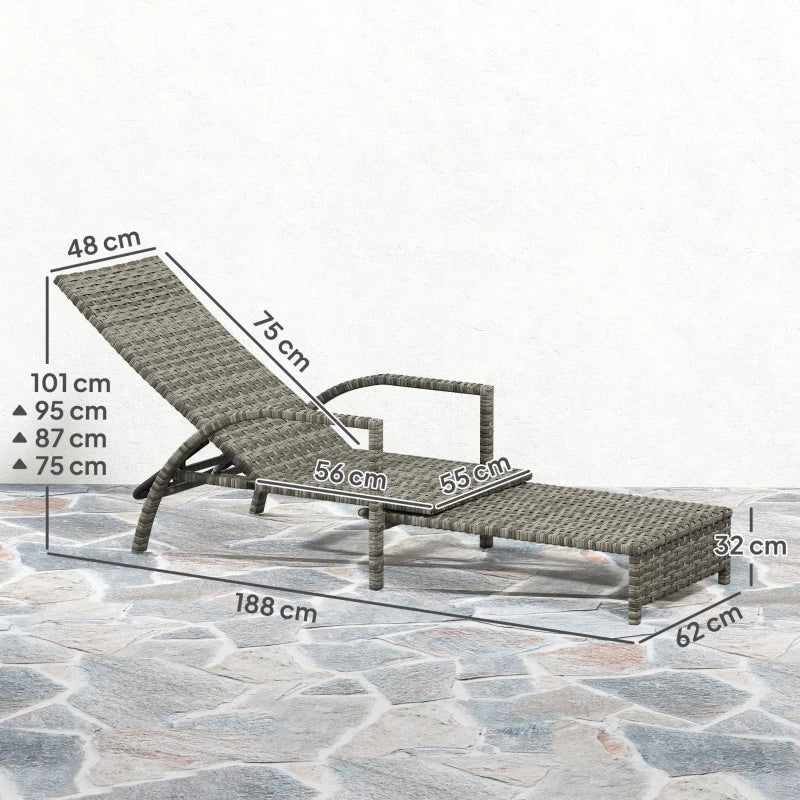 Adjustable PE Rattan Sun Lounger - Mixed Grey Outdoor Recliner for Garden & Patio