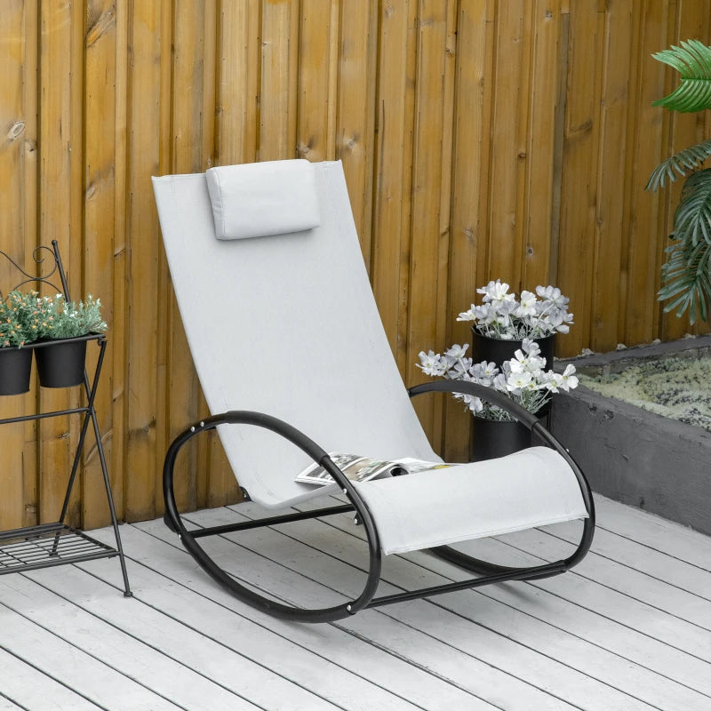 Grey Outdoor Rocking Sun Lounger with Pillow