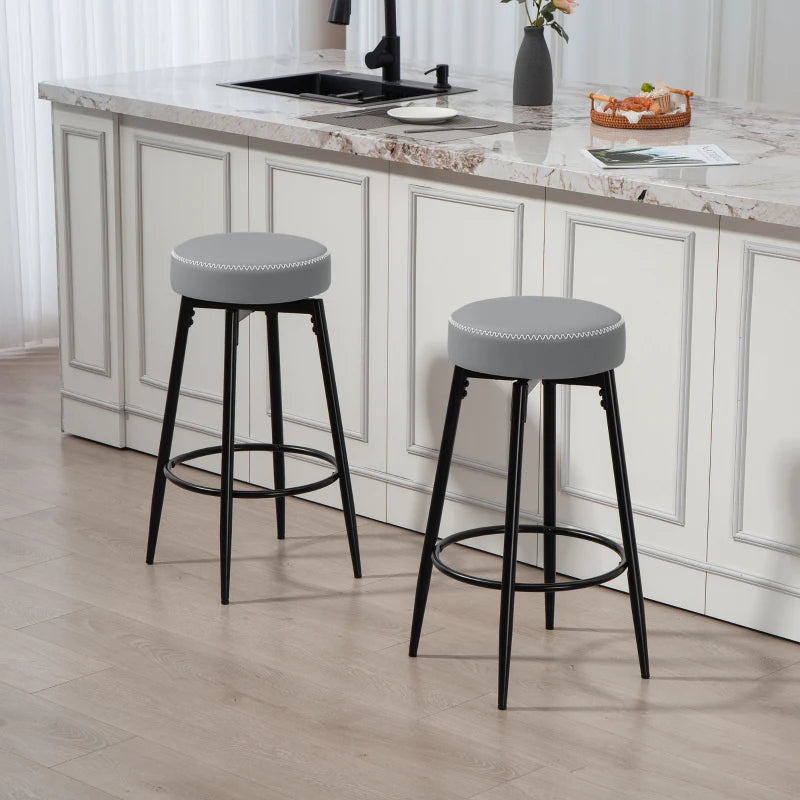 Stylish Set of 2 Faux Leather Bar Stools - Modern Grey and Black Design for Kitchen or Home Bar