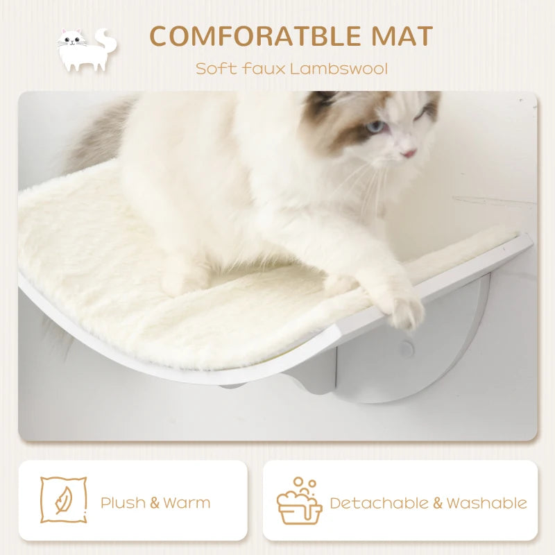 Wood Cat Shelves - Wall-Mounted Curved Kitten Bed Perch Climber Furniture - 41x28x21cm - Stylish White Cat Shelters
