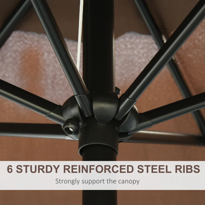 Aluminium Frame Coffee Garden Parasol Umbrella - 2.6M Tilt & Crank Sunshade