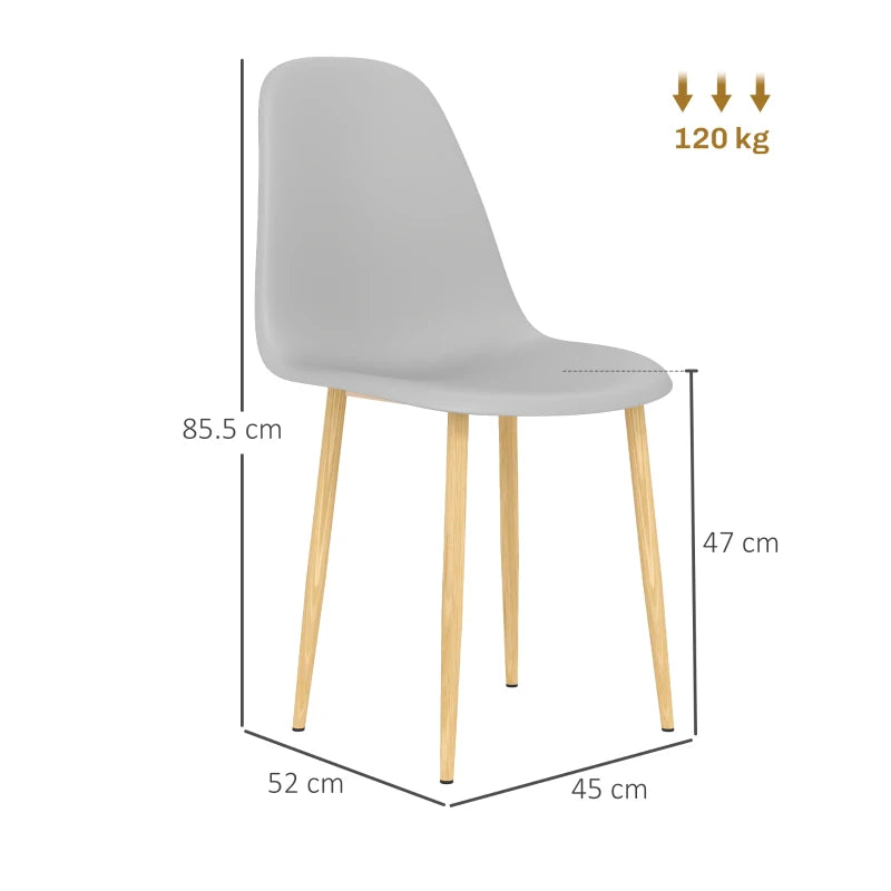 Modern Grey Dining Chairs Set of 4 - Stylish Kitchen Chairs with Backrest & Steel Legs for Dining Room & Living Room