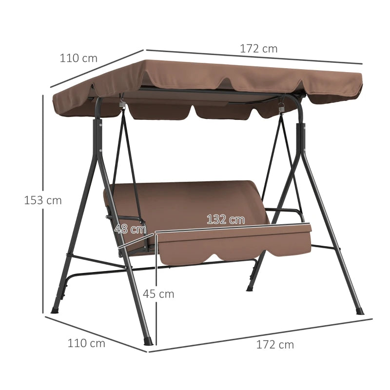 Brown 3-Seat Garden Swing Chair with Adjustable Canopy