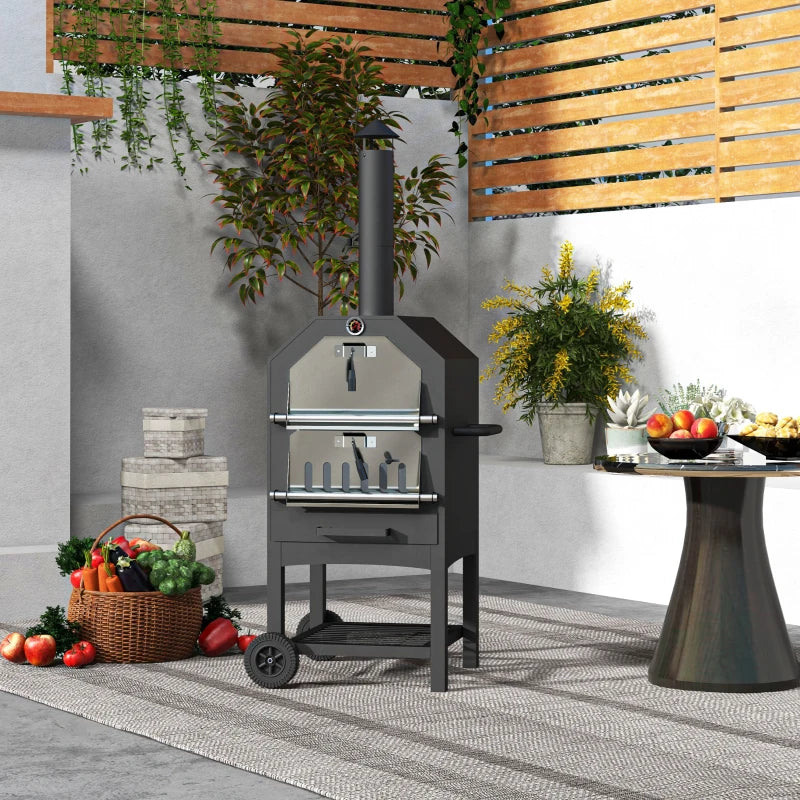 Black Steel 3-Tier Outdoor Charcoal BBQ Pizza Oven