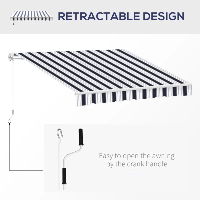Dark Blue and White Retractable Awning, 2.5m x 2m - Manual Operation